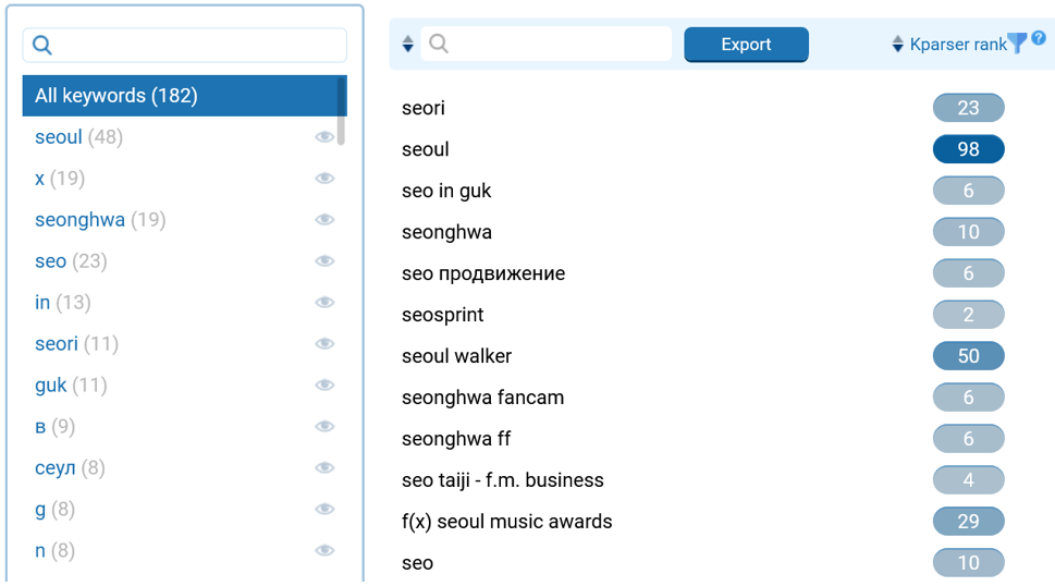 KParser инструмент поиска ключевых слов для Ютуб