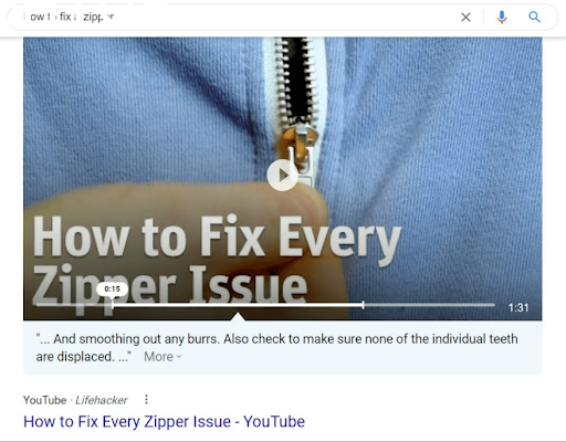 как показывается в выдаче фрагмент из видео