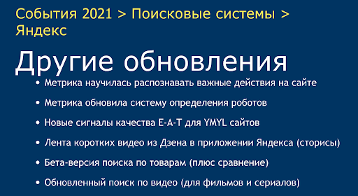 Обновления Яндекса в 2021 году