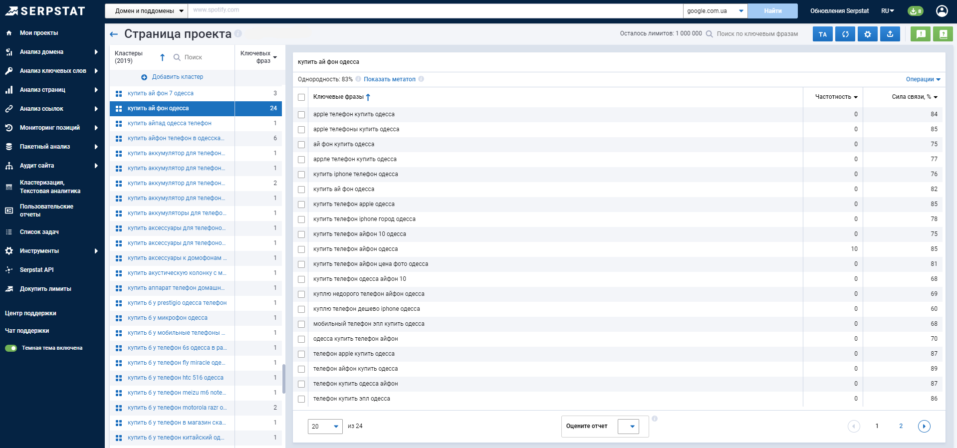 серпстат для кластеризации 