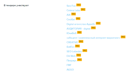 Сколько SEO-агентств участвуют в тендерах