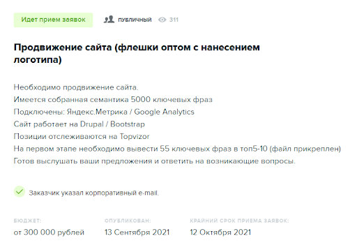 Тендер на SEO с хорошим бюджетом