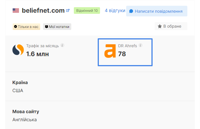 Де подивитися показник DR у картці майданчика на Колабораторі