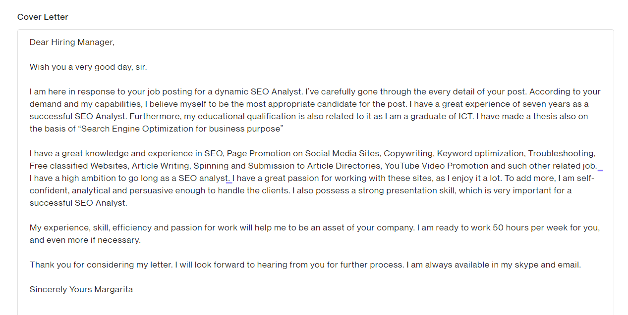 upwork отклик заказчику как написать письмо