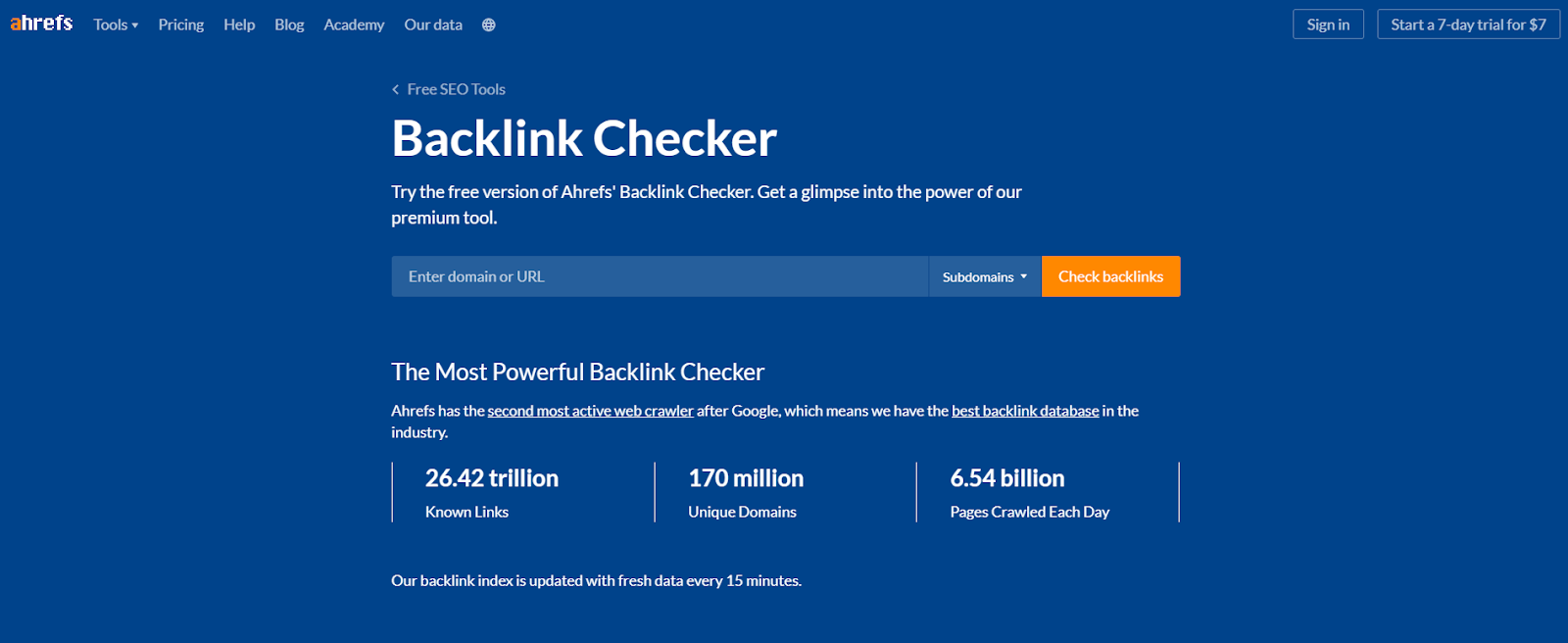 Free version of Ahrefs backlink checker