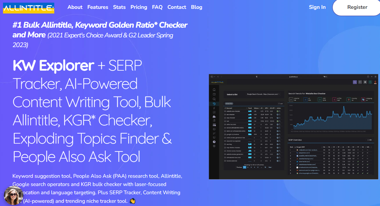 The homepage of the Allintitle website