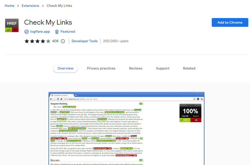 Check My Links is a Chrome extension for checking links on website pages