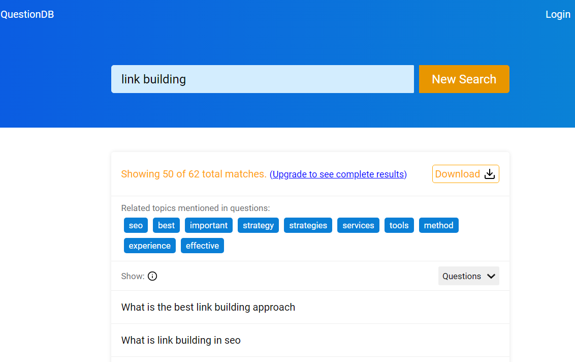 Search for the topic of your writing with QuestionDB
