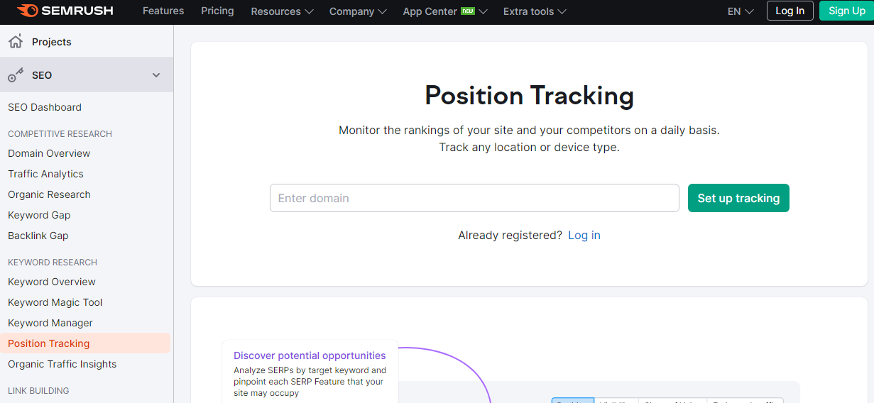 Position tracking with SEMrush