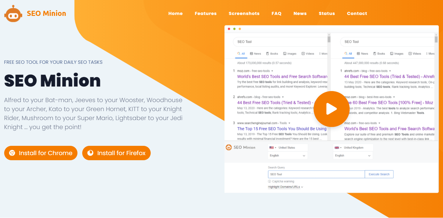 SEO Minion provides a range of tools for site research