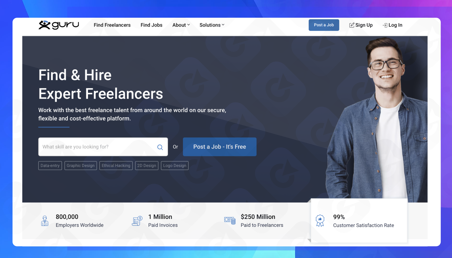 The homepage of the Guru website