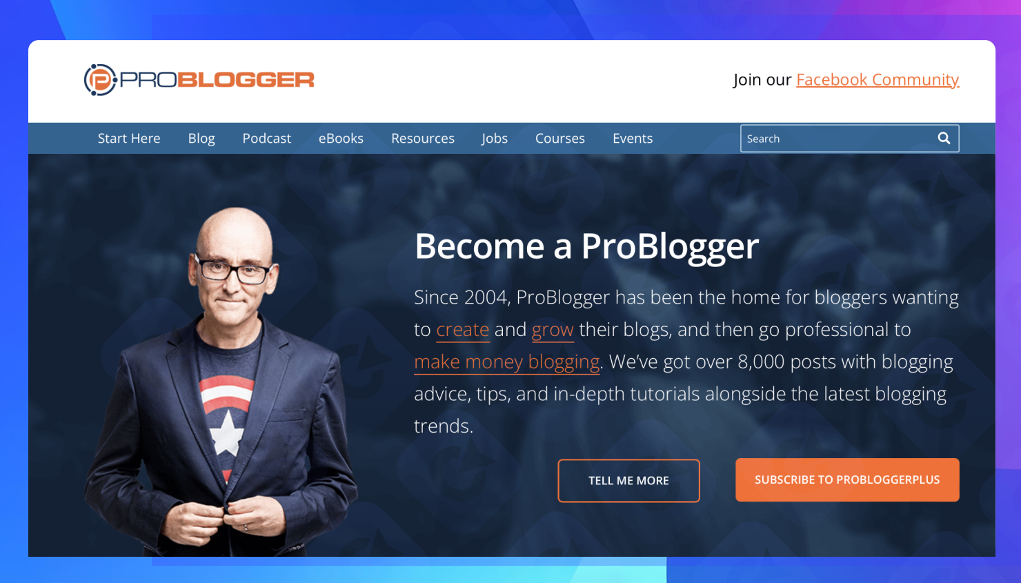 The homepage of the ProBlogger website
