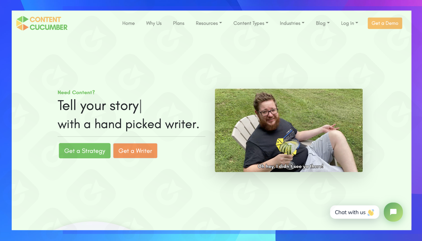 The homepage of the Content Cucumber website