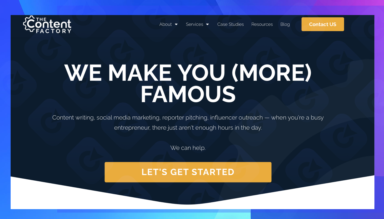 The homepage of The Content Factory website