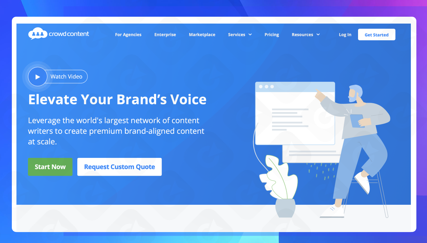 The homepage of the Crowd Content website