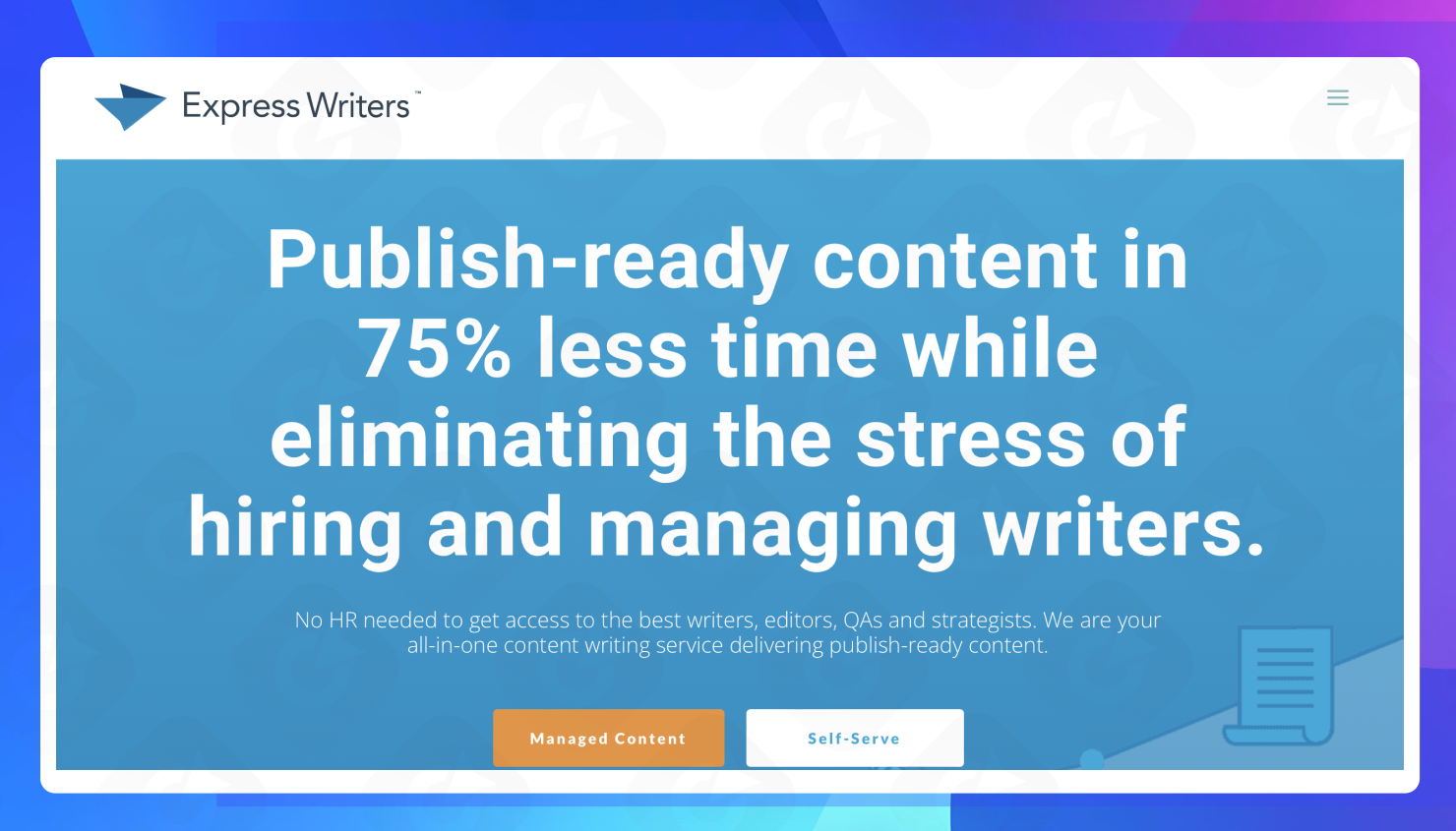 The homepage of Express Writers' website