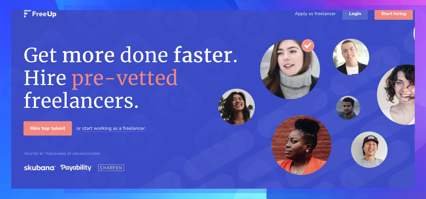 The homepage of the FreeUp website