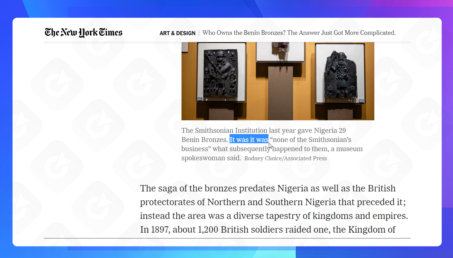 A typo in the article on The New York Times