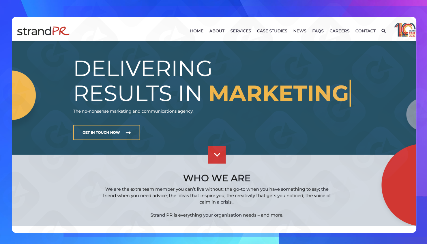 The homepage of the Strand PR website