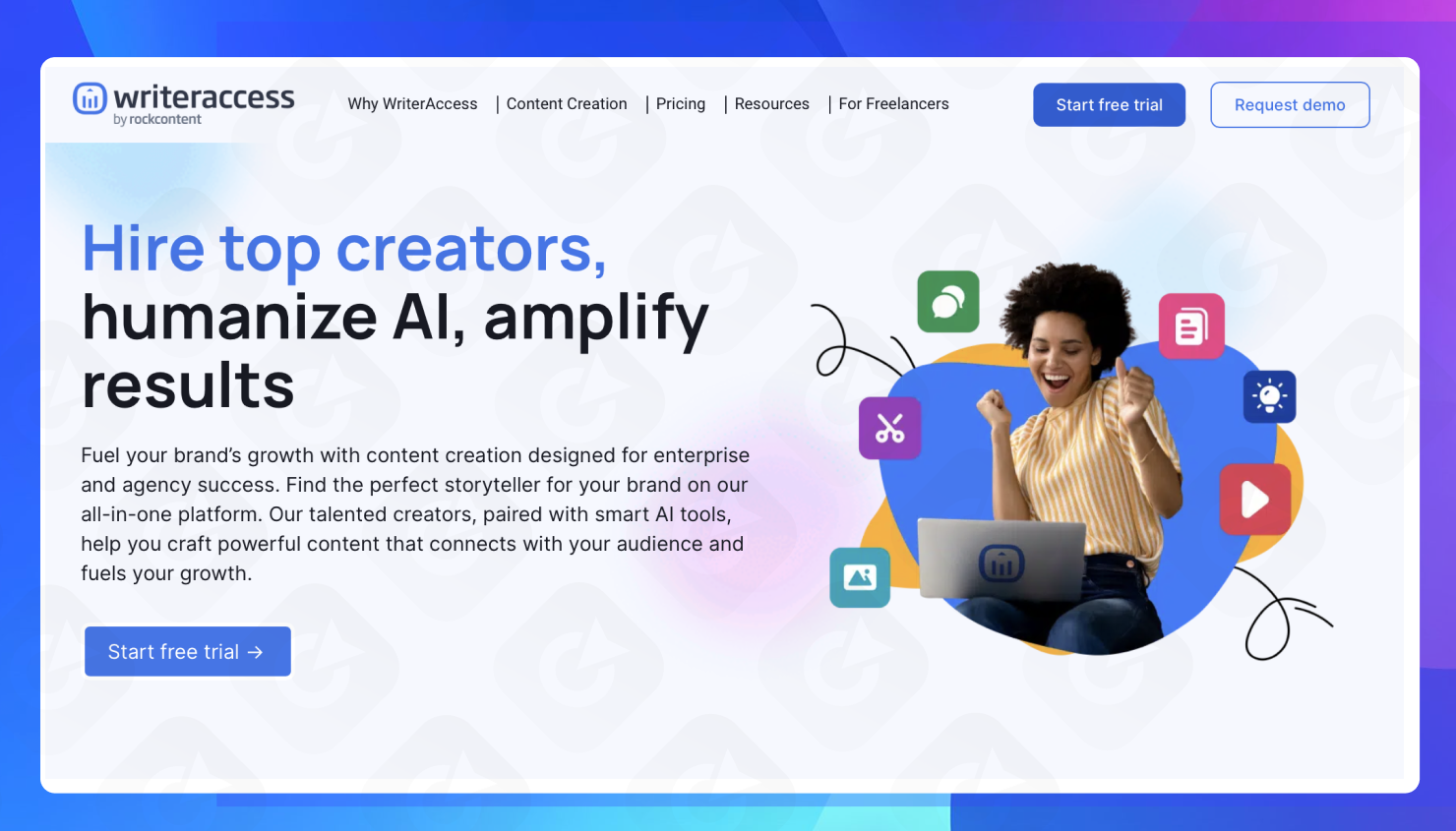 The homepage of the WriterAccess website