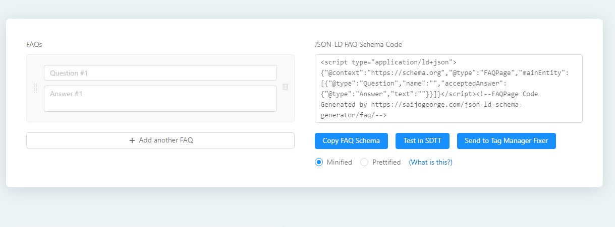 Creating FAQ schema markup with JSON-LD schema generator