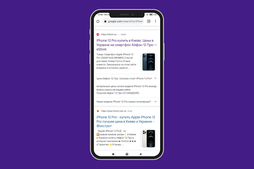 Structured data markup in mobile searches