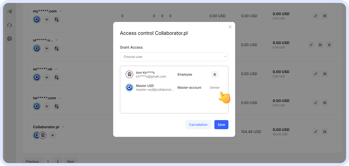 An example of how to remove access for a specific account in the Master account.