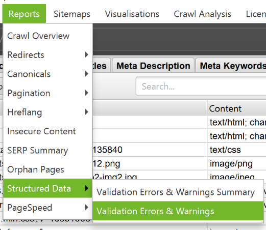 screaming frog spider find or check microdata