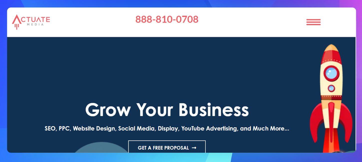 The homepage of the Actuate Media website