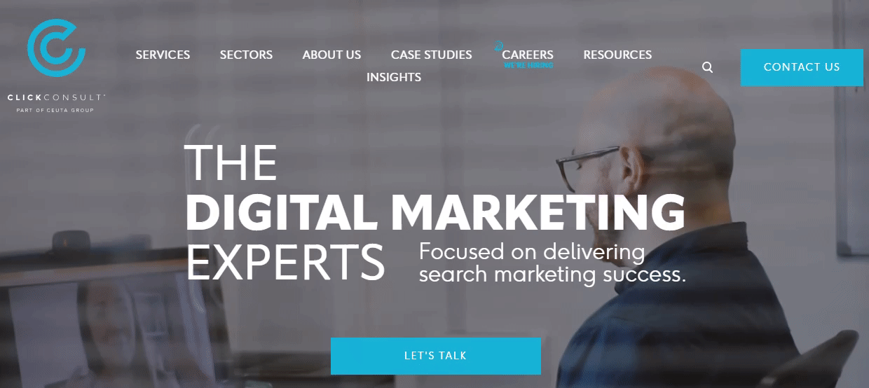 The homepage of the Click Consult website