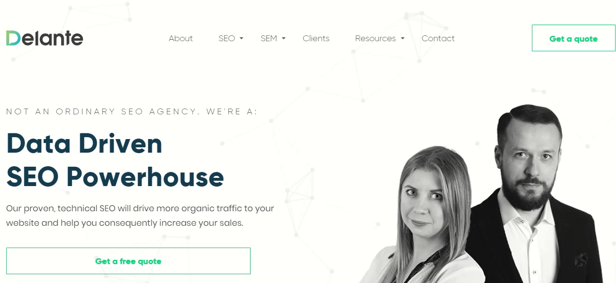 The homepage of the Delante website