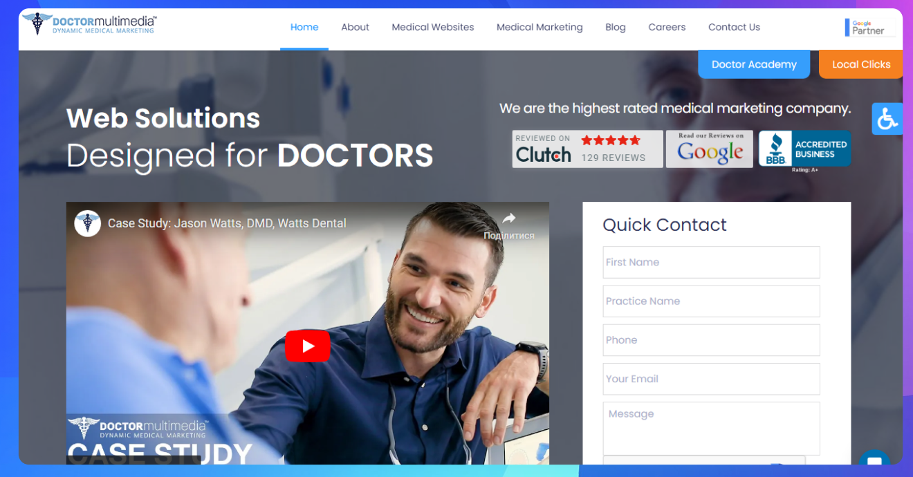 The homepage of the Doctor Multimedia website