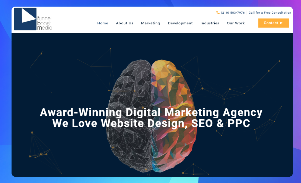 The hompeage of the Funnel Boost Media website