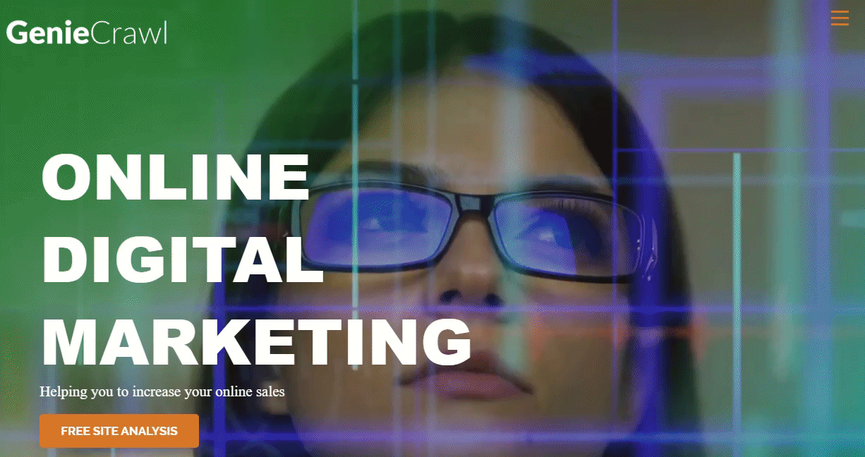 The homepage of the Genie Crawl website