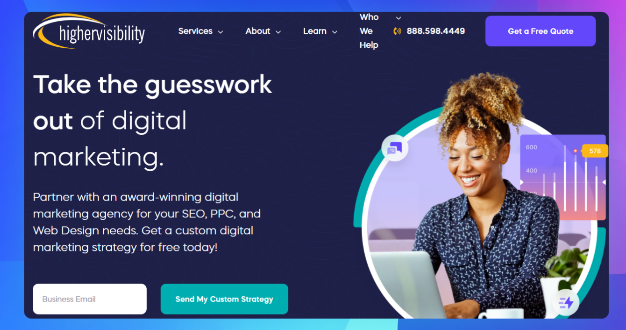 The homepage of the HigherVisibility website