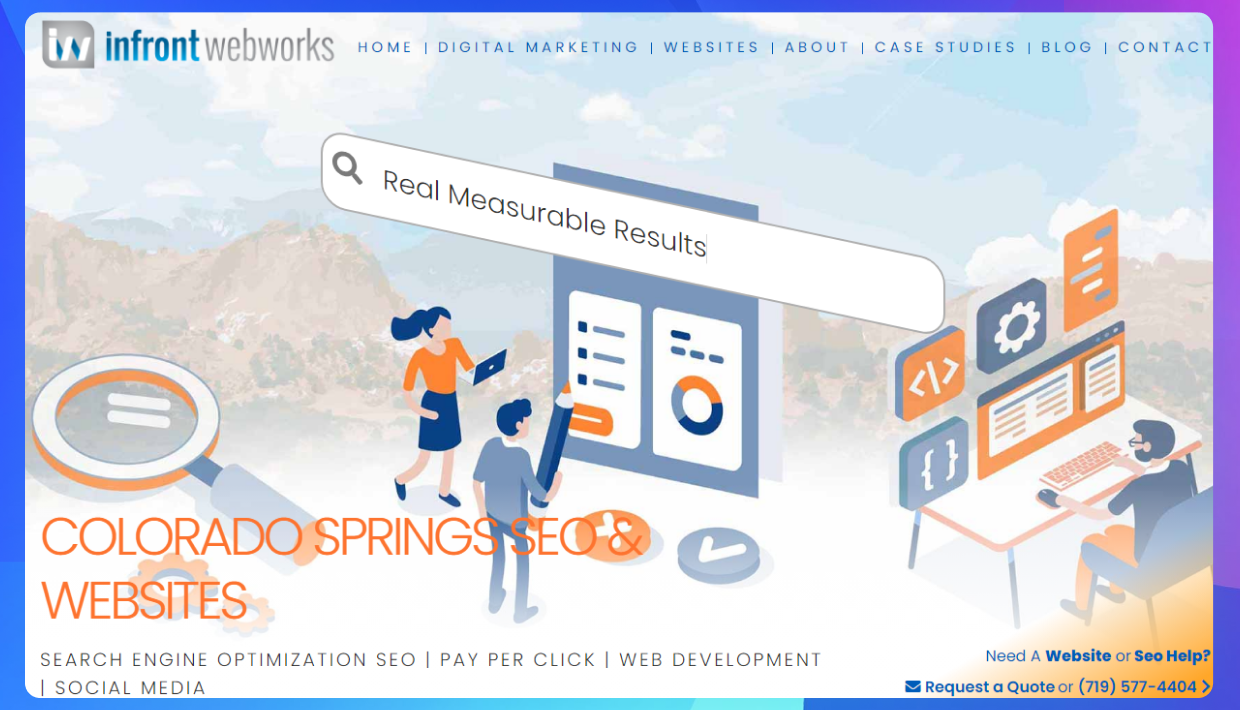 The homepage of the Infront Webworks website