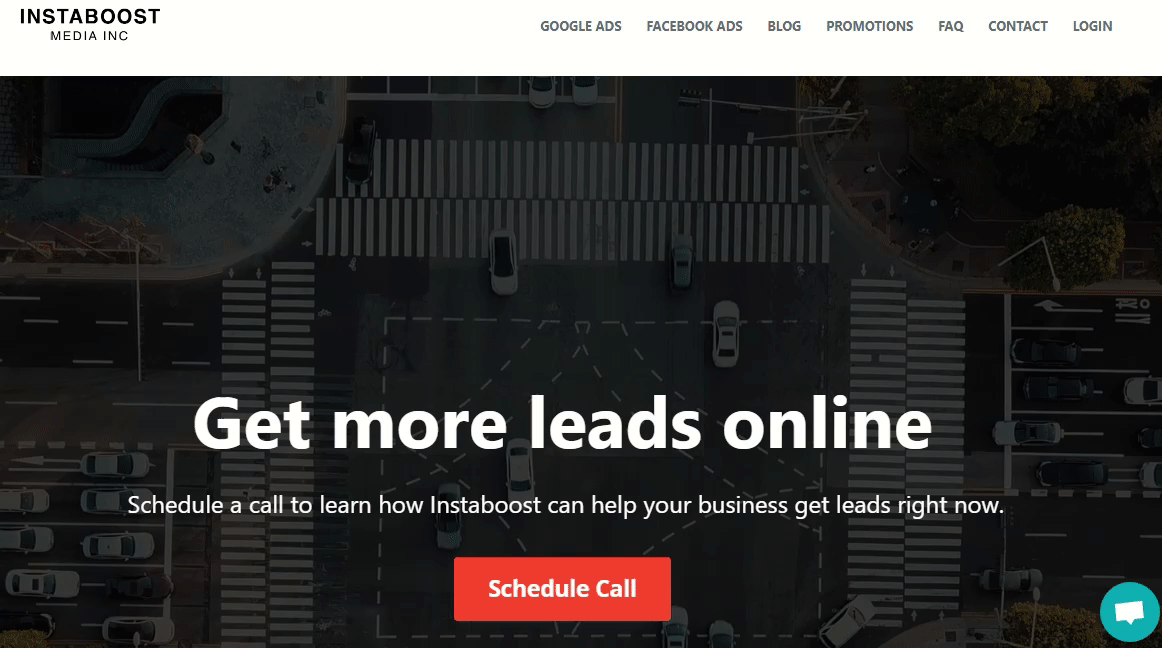 The homepage of the Instaboost Media website