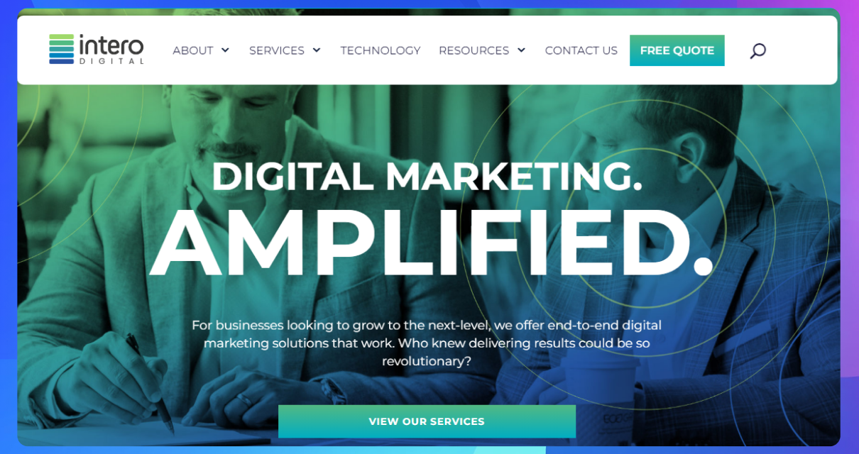 The homepage of the Intero Digital website
