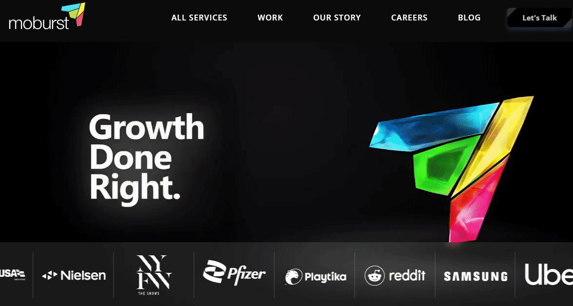 The homepage of the Moburst website