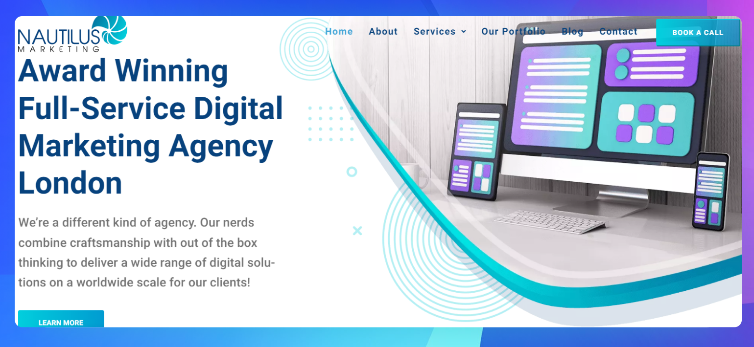 The homepage of the Nautilus Marketing website