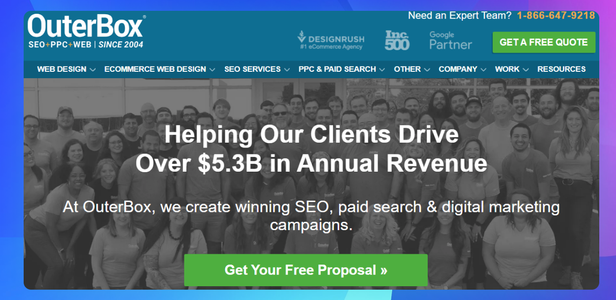 The homepage of the OuterBox website