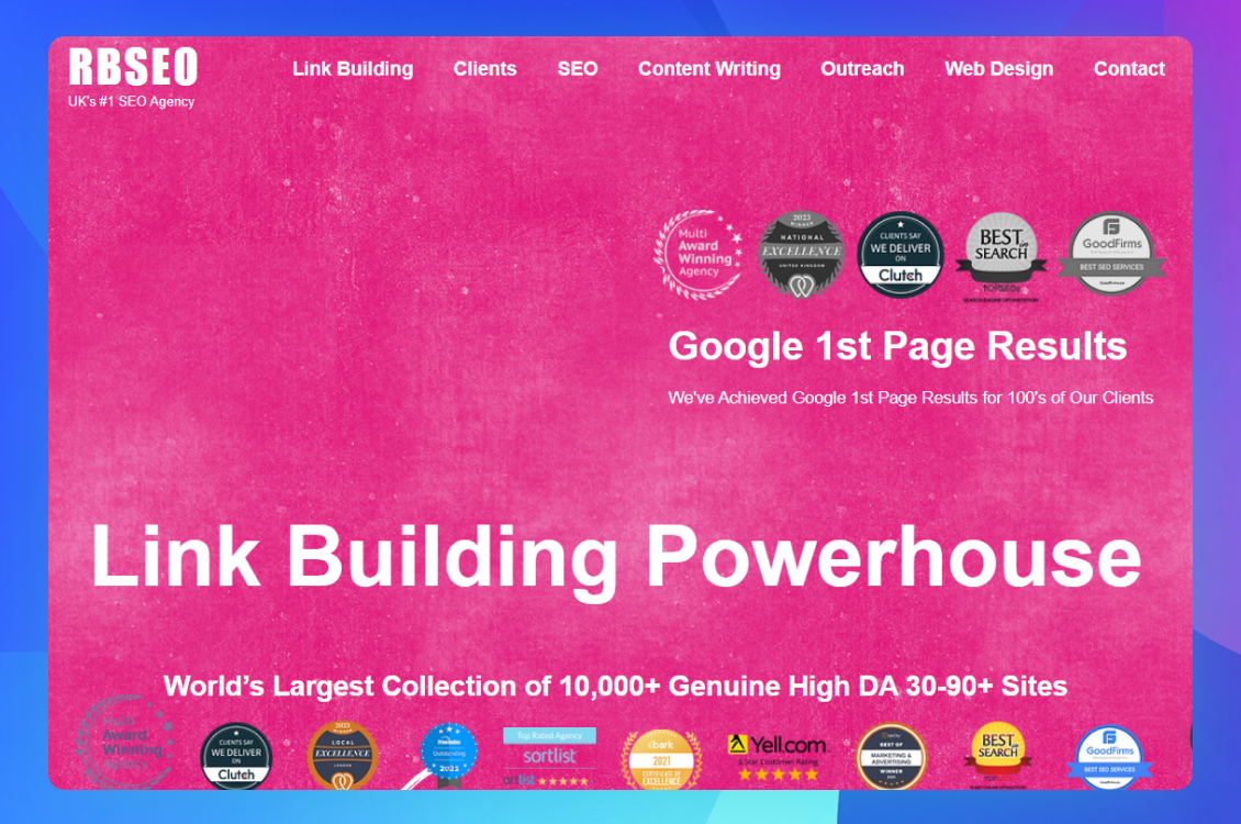 The homepage of the RBSEO website