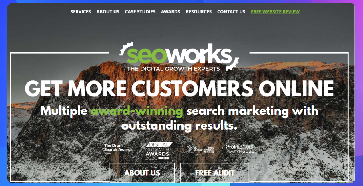 The homepage of the SEO Works website