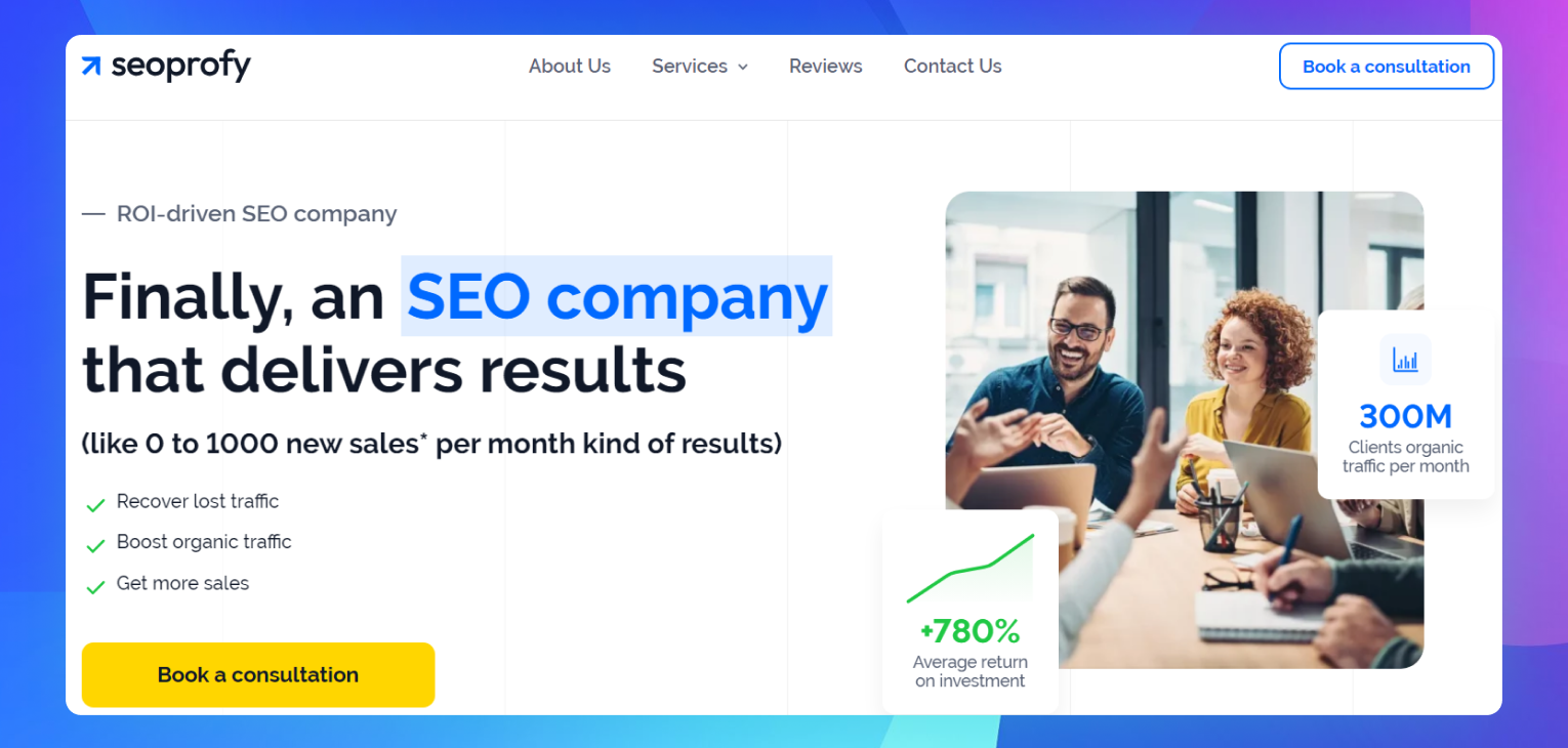The homepage of the SEOProfy website