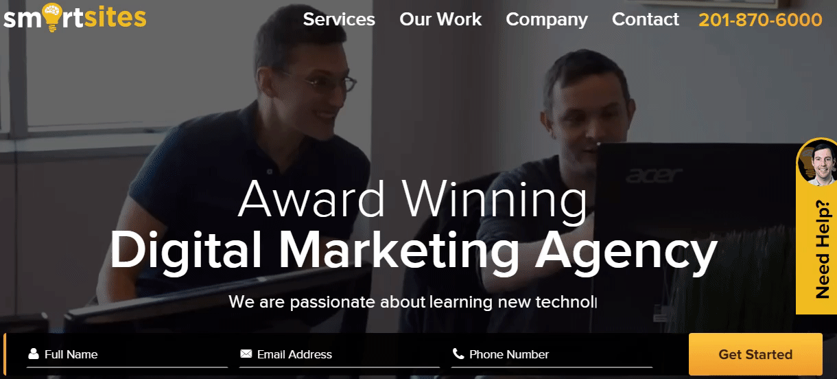 The homepage of the SmartSites website