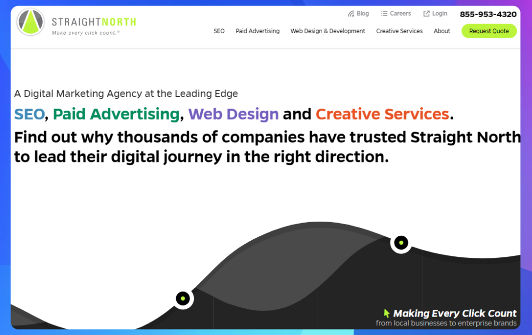 The homepage of the Straight North website