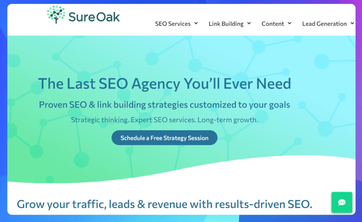 The homepage of the Sure Oak website