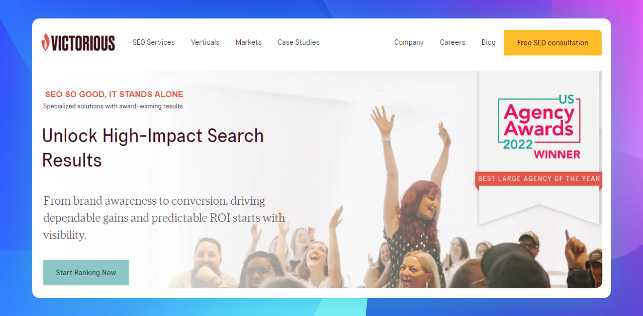 The homepage of the Victorious website