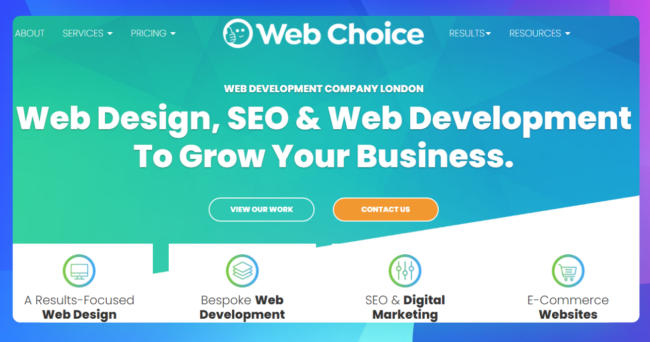The homepage of the Web Choice website