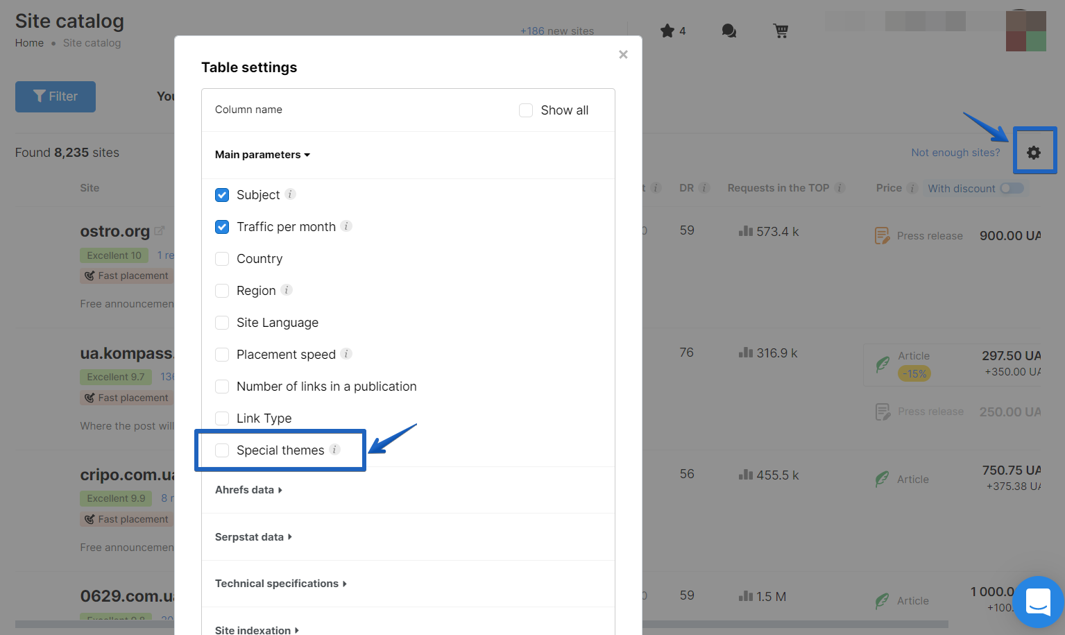 promotion of sites with special topics. how to find sites